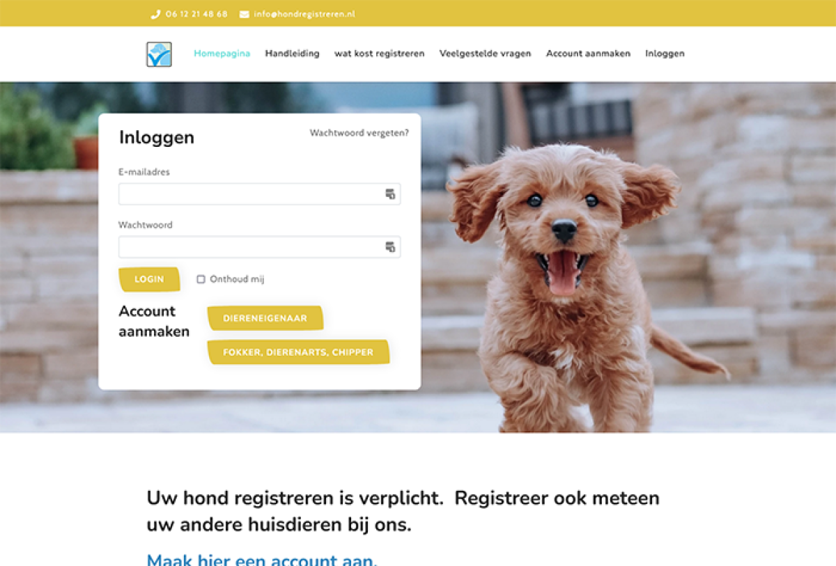 hondregistreren portaal login pagina