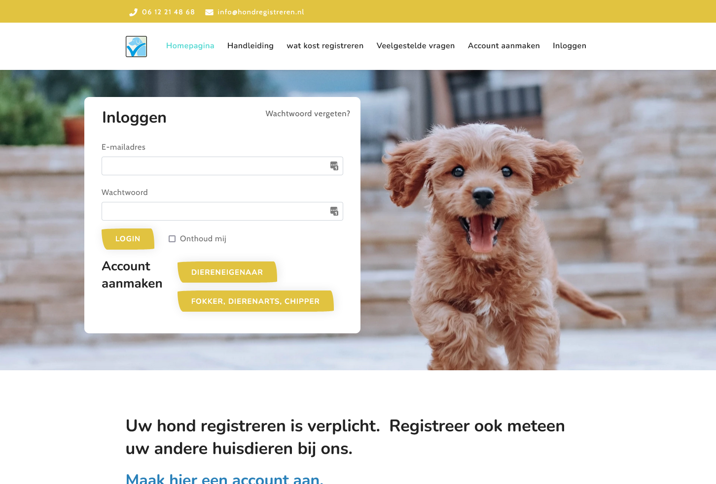 website preview hondregistreren.nl
